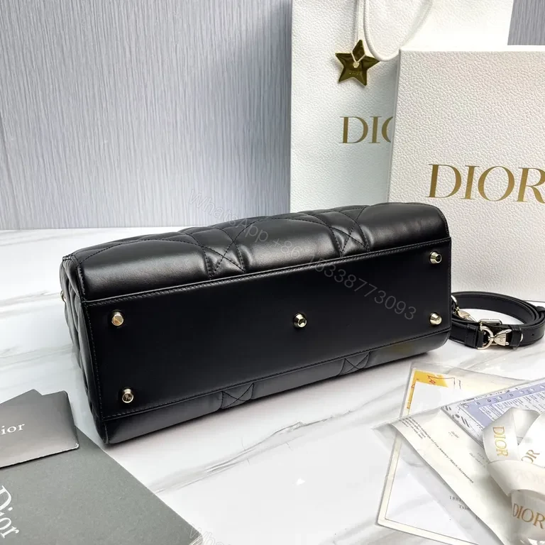 View 4 of Structured Quilted Black Calf Leather Handbag with Dior Charms