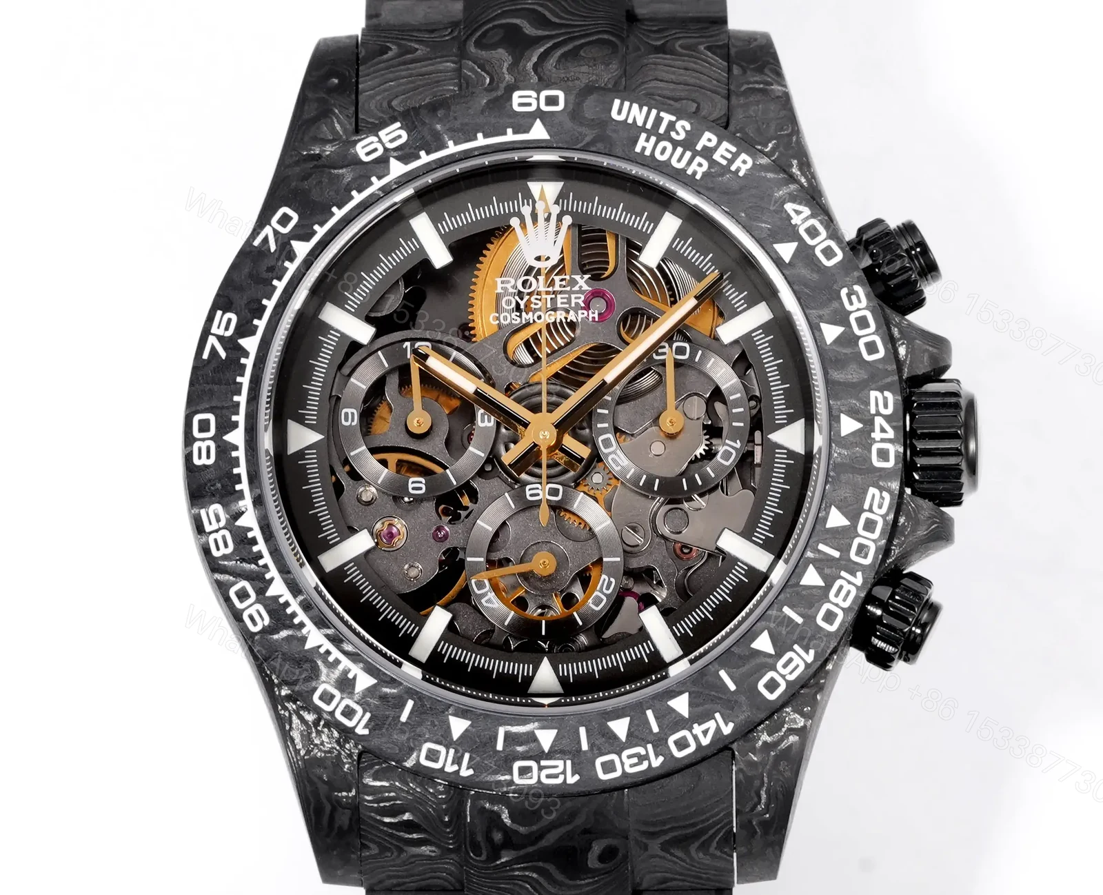 View 3 of Rolex Daytona Carbon Replica Skeleton Gold Movement ROLEX-DAYTONA-CARBON-GD