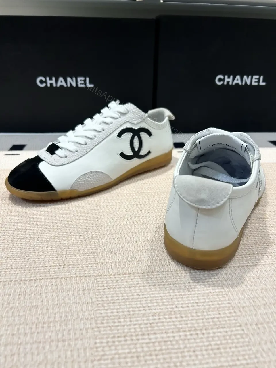 View 6 of White Leather Sneaker with Bold Logo, Gum Sole, Luxury Chic