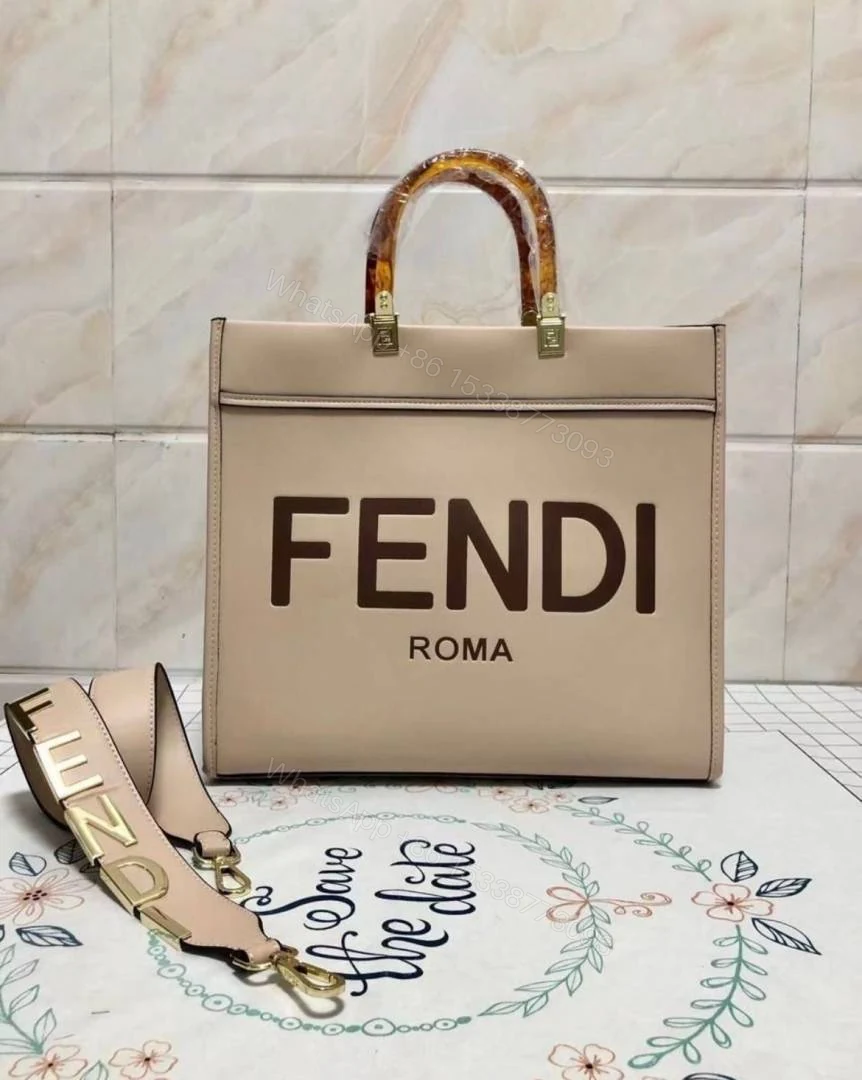First Copy Fendi Roma Beige Canvas Tote Bag With Logo Print And Premium Top Handles — view 1