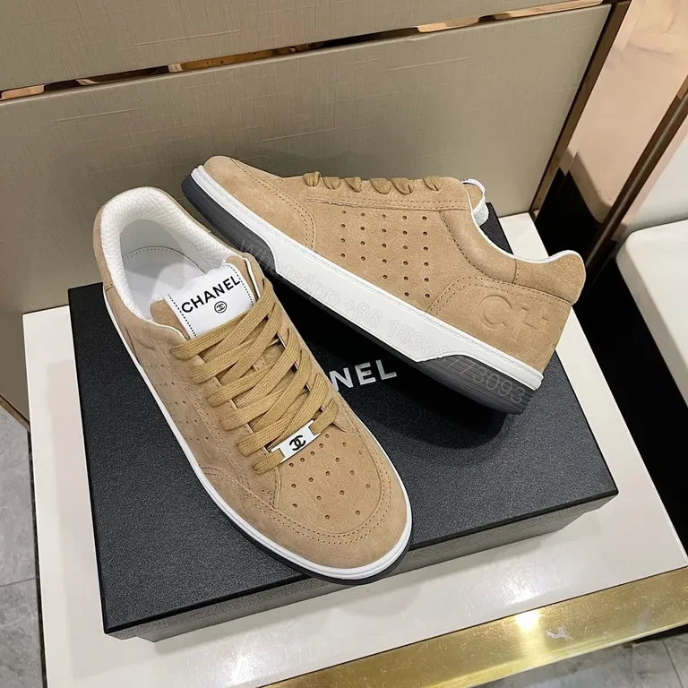 View 5 of Neutral-Tone Suede Sneaker with Chanel-Inspired Detail
