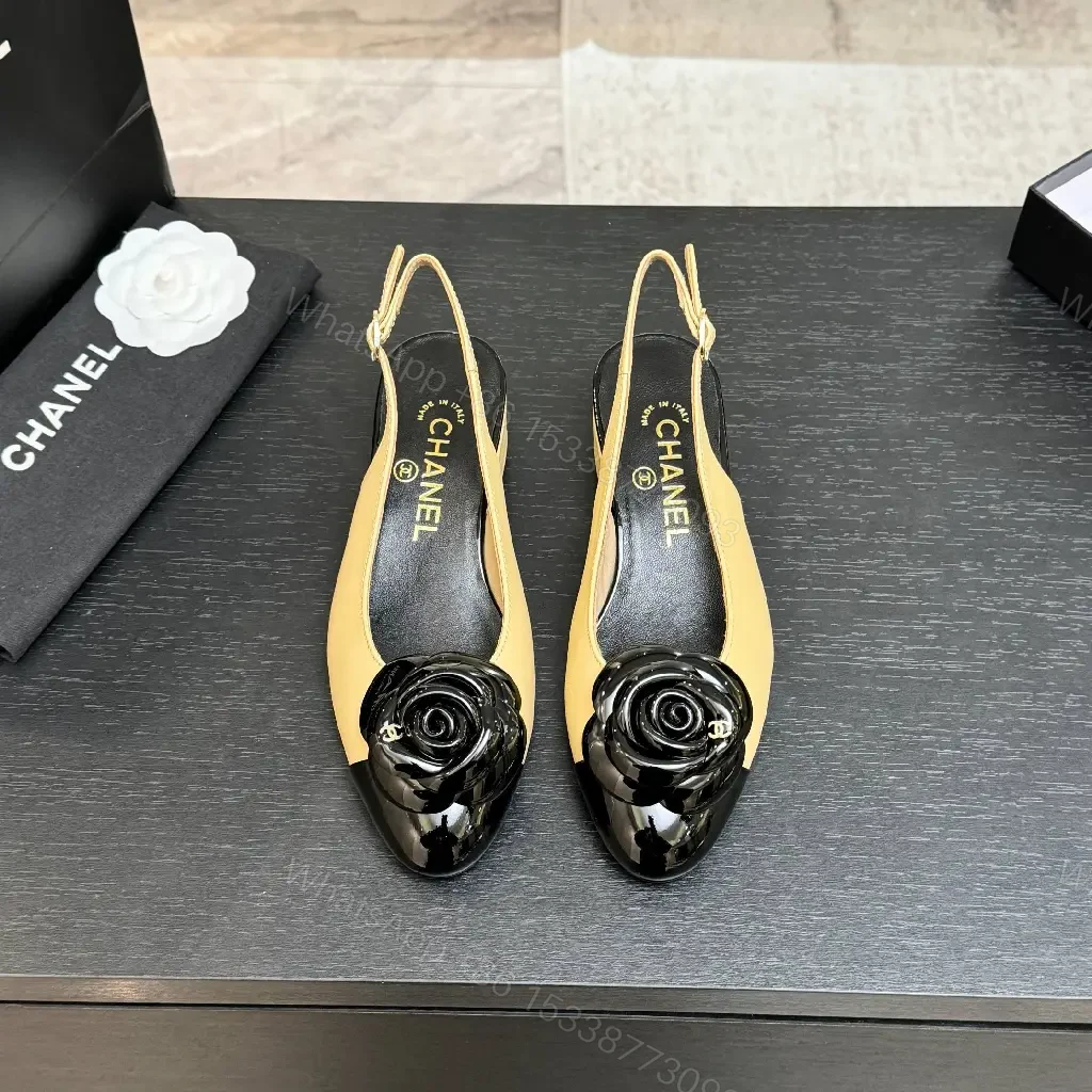 View 6 of Two-Tone Slingback Pumps with Rose Detail - Sophisticated Comfort