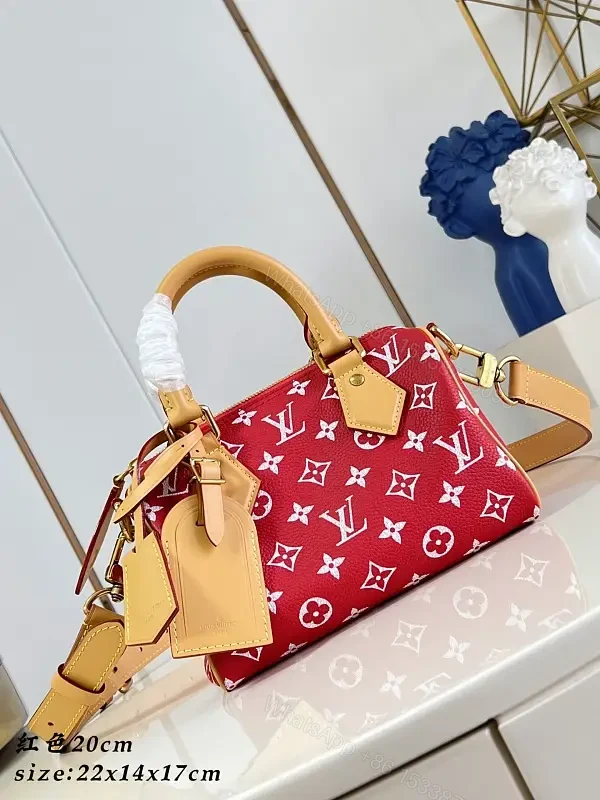 Red & Beige LV Monogram Top-Handle Bag with Gold Hardware — view 1