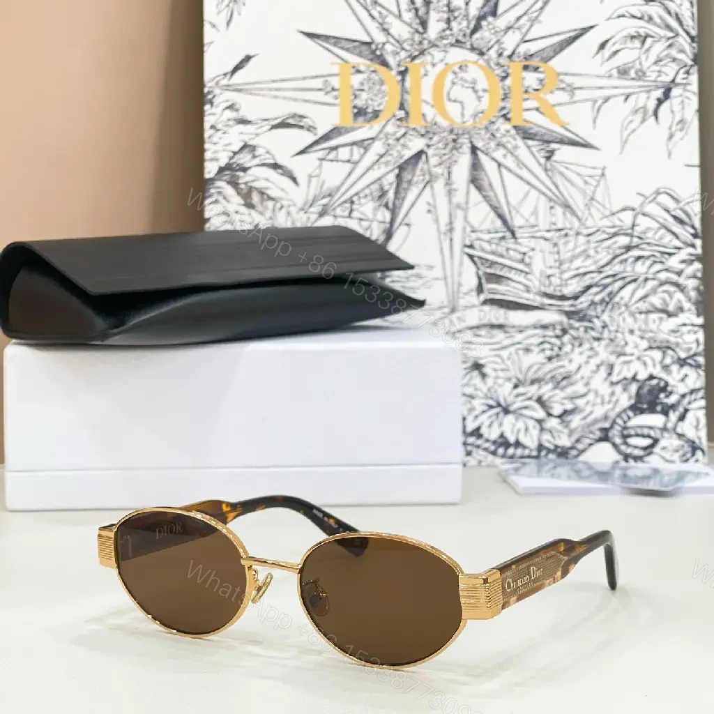 View 10 of Gold Metal Frame Round/Oval Dior Branding Sunglasses