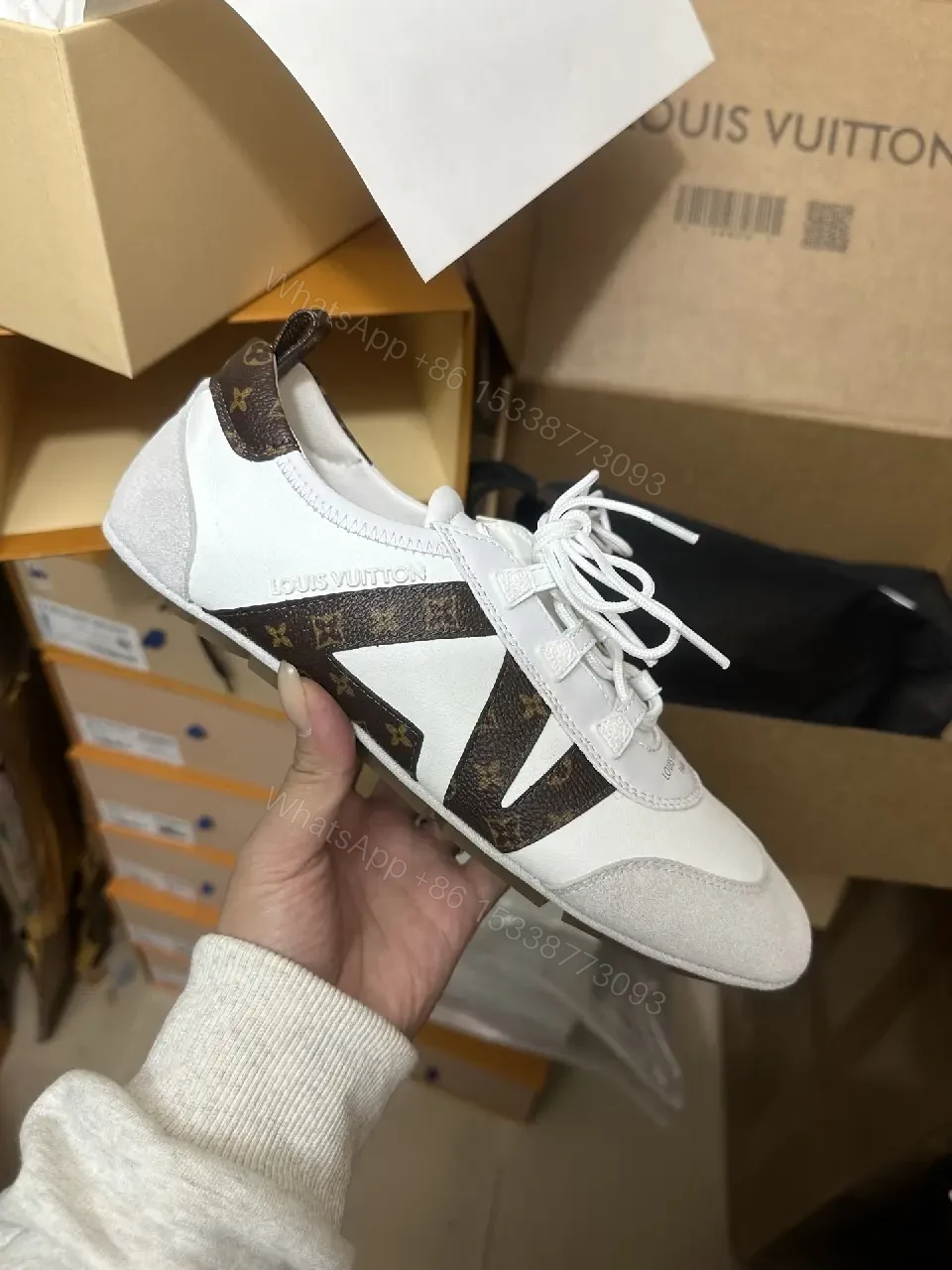 White & Brown LV-Inspired Accent Runner Sneakers — view 1