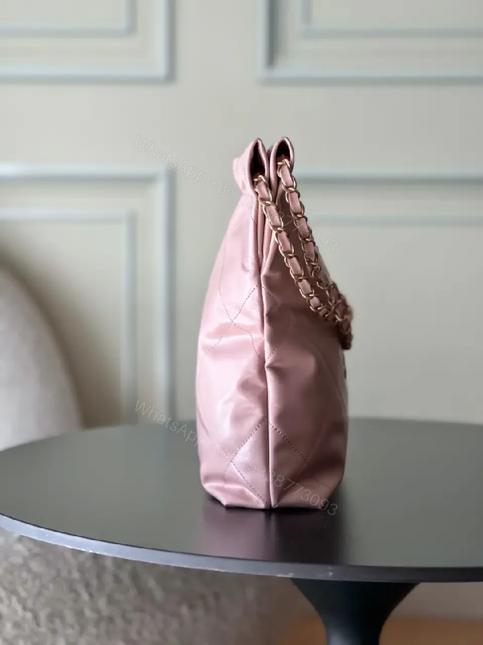 View 8 of Pink Quilted Mini Tote with Chain Detail Bag