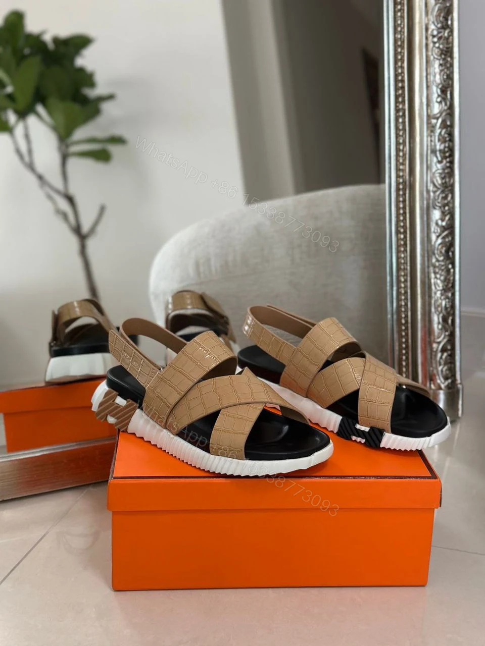 View 2 of Design Hermes Black Leather Electric Flat Sandals