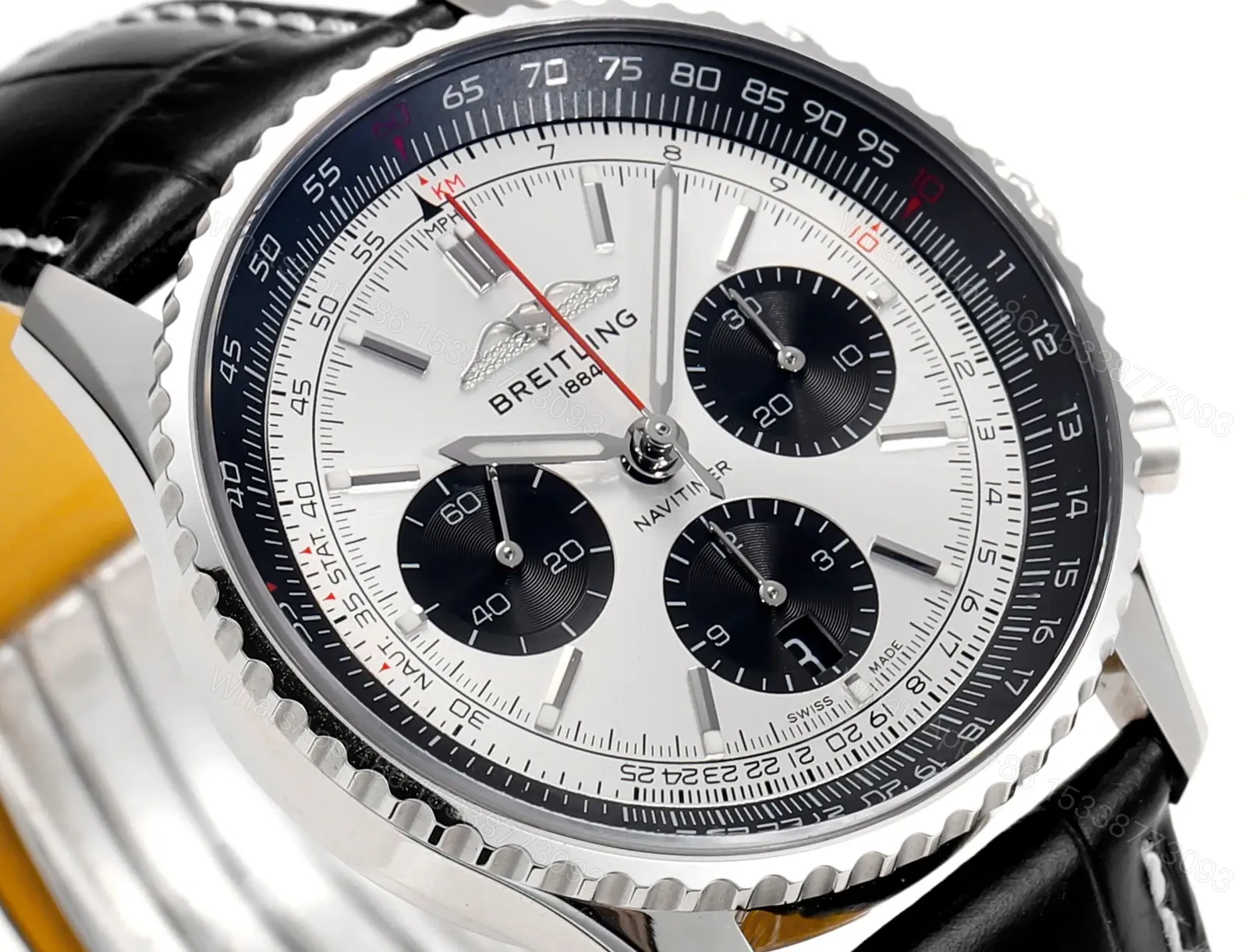 View 3 of Breitling Navitimer B01 Chronograph White Dial Black Leather Strap 43mm Premium Edition BRE-NAV-B01-43-WHT-LTH