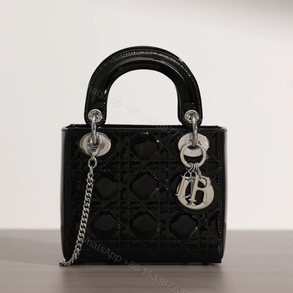 高仿Dior*Lady戴妃包漆面小牛皮銀扣Mini免檢版 — view 1