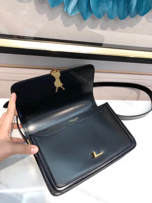 View 3 of Black Leather Clutch with Gold YSL Monogram