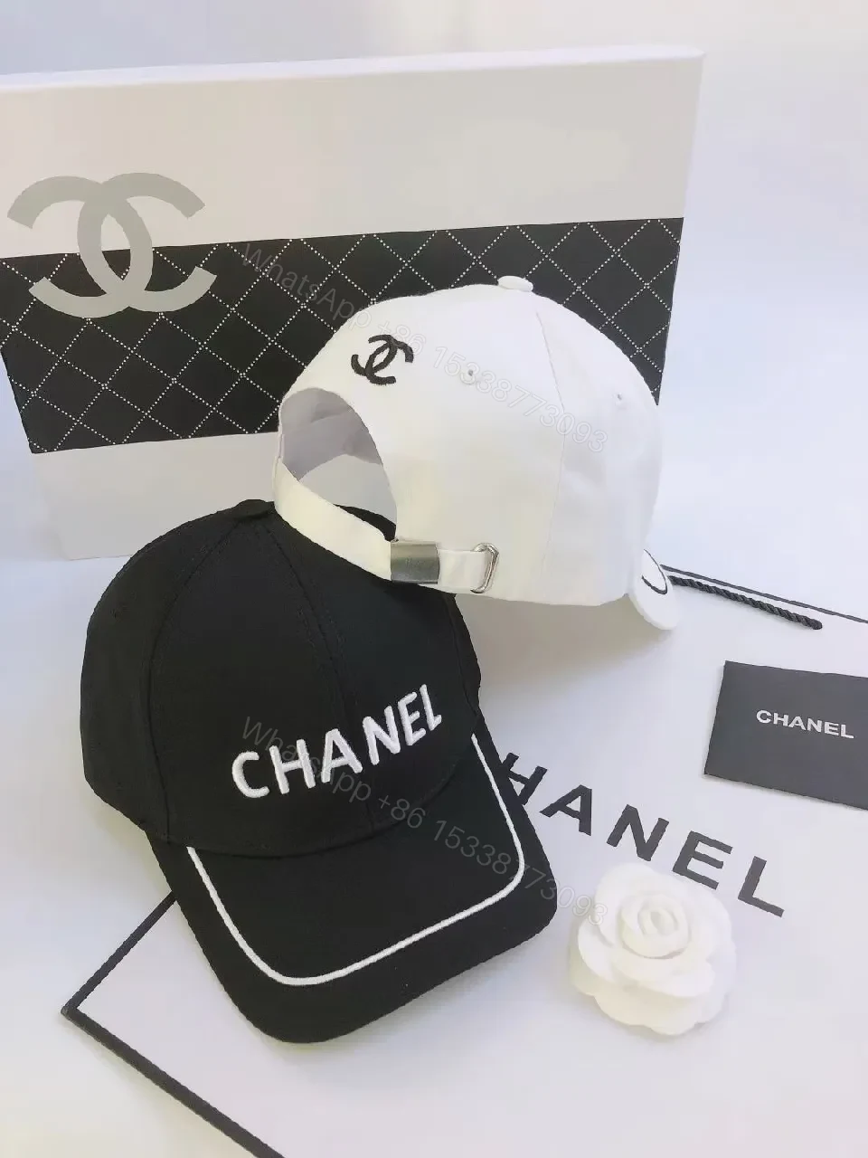 View 2 of Black/White Cotton Cap – Minimalist Luxe with Contrast Stitching, Adjustable Back