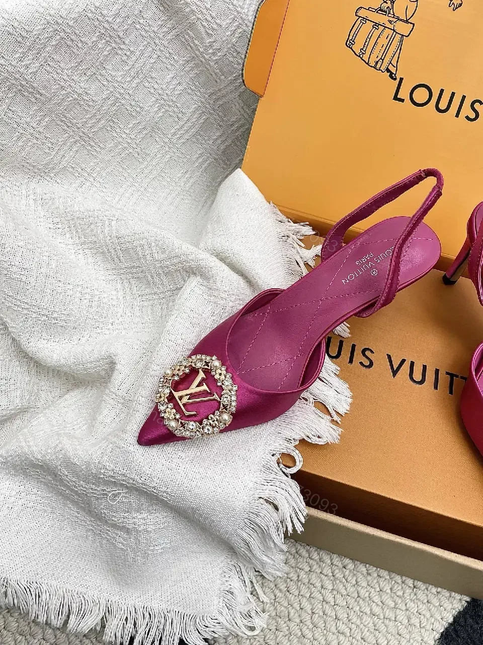 View 6 of Vibrant Satin Slingback Heels with Crystal Accent