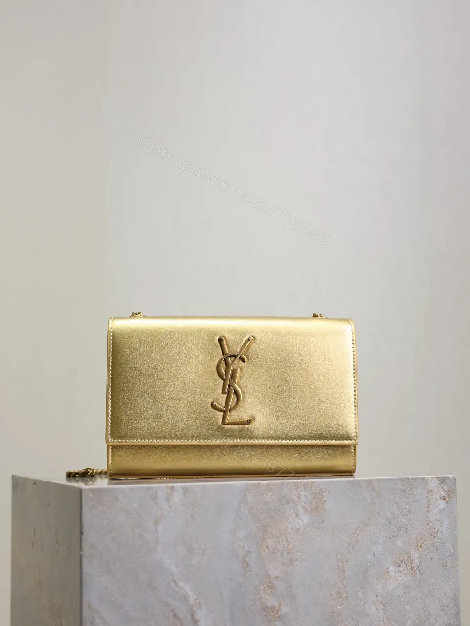 Gold Leather Clutch, YSL-Style, Compact Luxury Carry — view 1