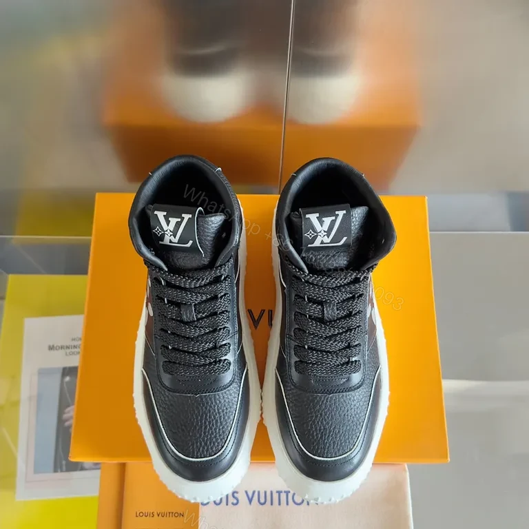 Black Leather High-Top Sneakers with LV Detail — view 1