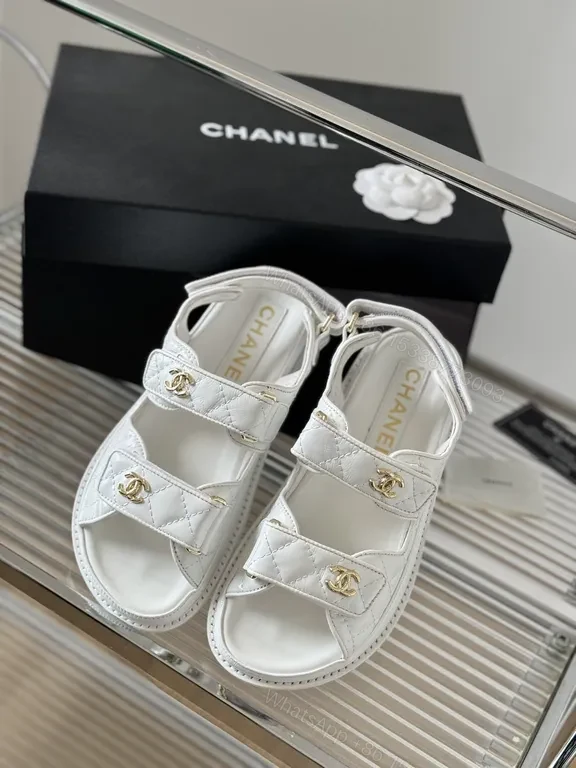 View 4 of Quilted Metallic White Sandals with Gold Hardware - Luxury Style