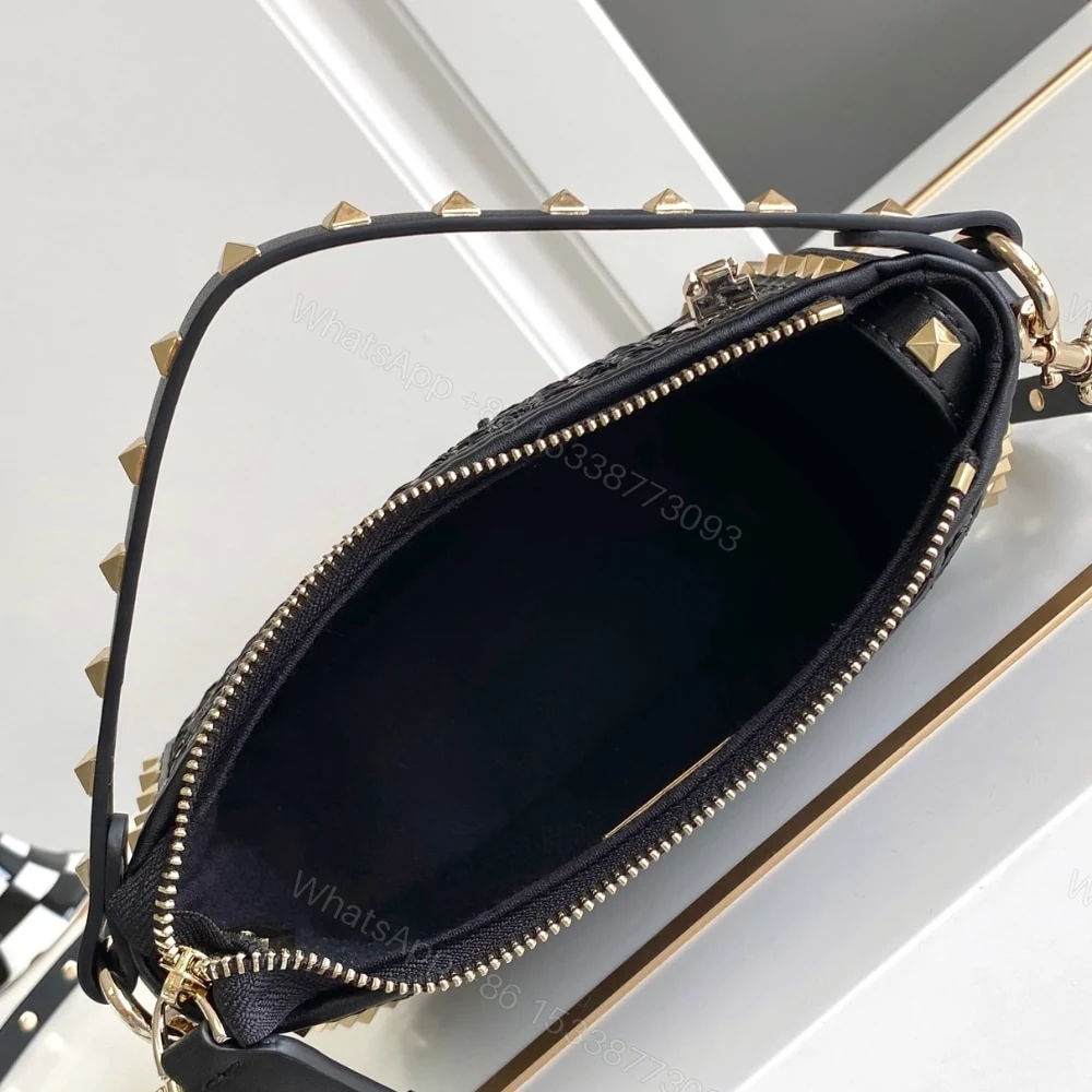 View 6 of VALENTINO GARAVANI ROCKSTUD RAFFIA SMALL CROSSBODY BAG BLACK 19CM