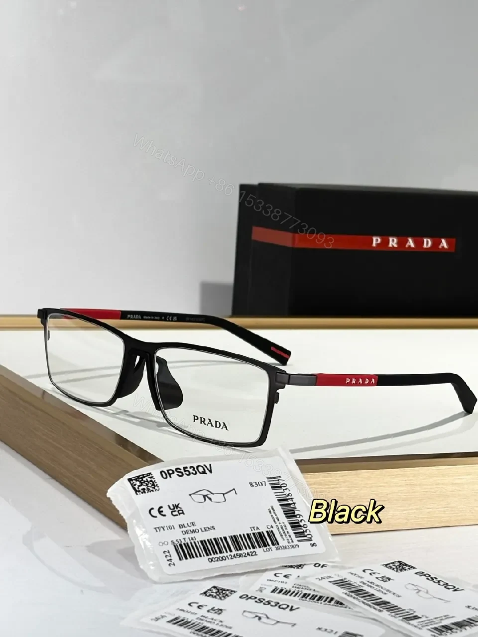Matte Black Acetate Frame with Red Accents Eyeglasses — view 1