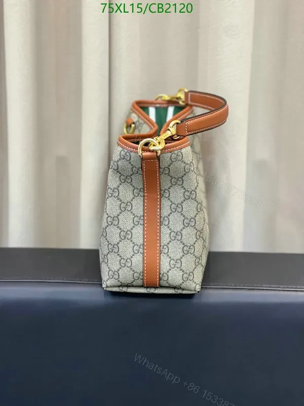 View 9 of Beige Gucci GG Emblem Dupe Mini Bucket Bag Leather Trim QCY519