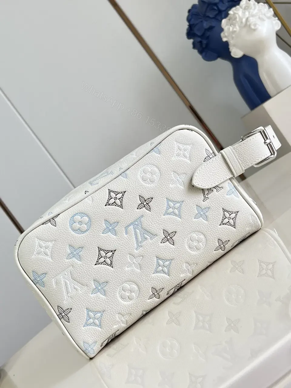 View 8 of White Leather Crossbody Pouch – Monogram Buckle Handle