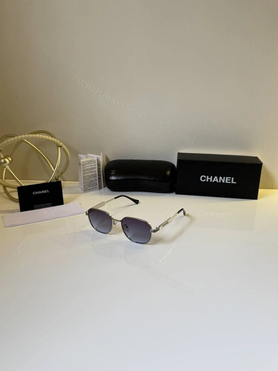 First Copy Chanel Round Grey Lens Sunglasses Metal Frame Unisex UV Protection — view 1