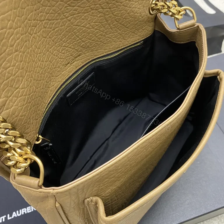 View 6 of Structured Pebble-Leather YSL Monogram Bag, Gold Hardware, Crossbody/Shoulder