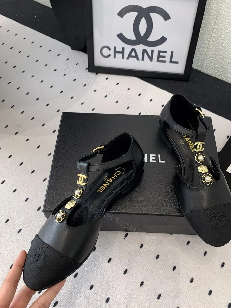 View 6 of Chic Black Slingback Sandals with Gold Charms - All-Day Comfort