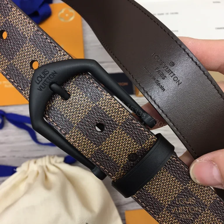 View 4 of Damier Ebene Belt: Subtle Luxury Leather-Trim Belt