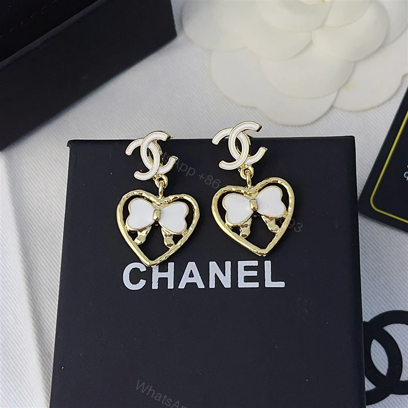 View 3 of Chanel Metal Enamel Cc Heart Drop Earrings Gold