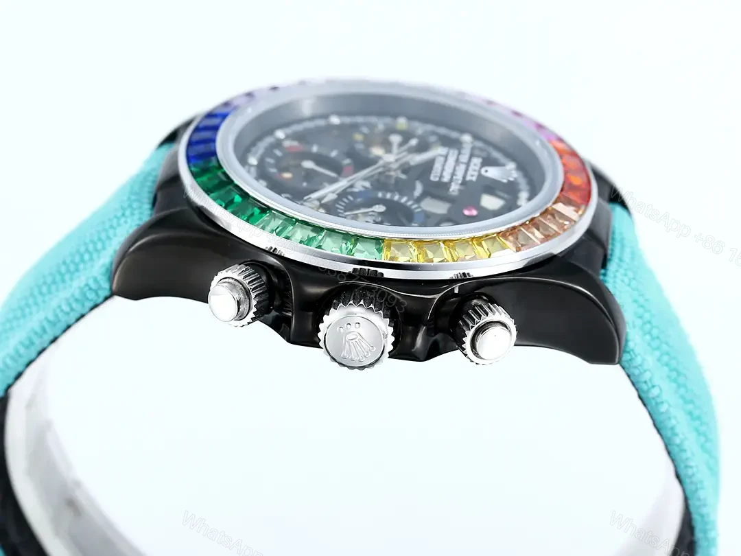 View 6 of Rolex Daytona Rainbow Skeleton Blue Strap replica 40MM Fabric Strap Edition RG-DAYTONA-RAINBOW-SKELETON-BLUE-STRAP-40