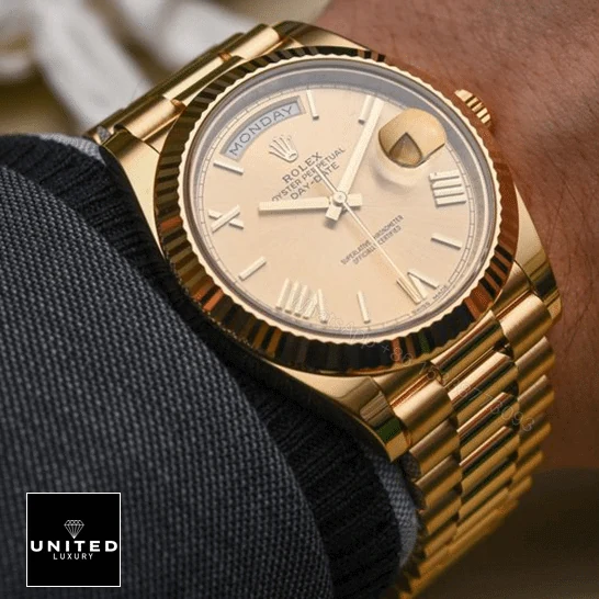 View 8 of Rolex Day-Date II 228238-0007 KW Yellow Gold Champagne Dial Replica
