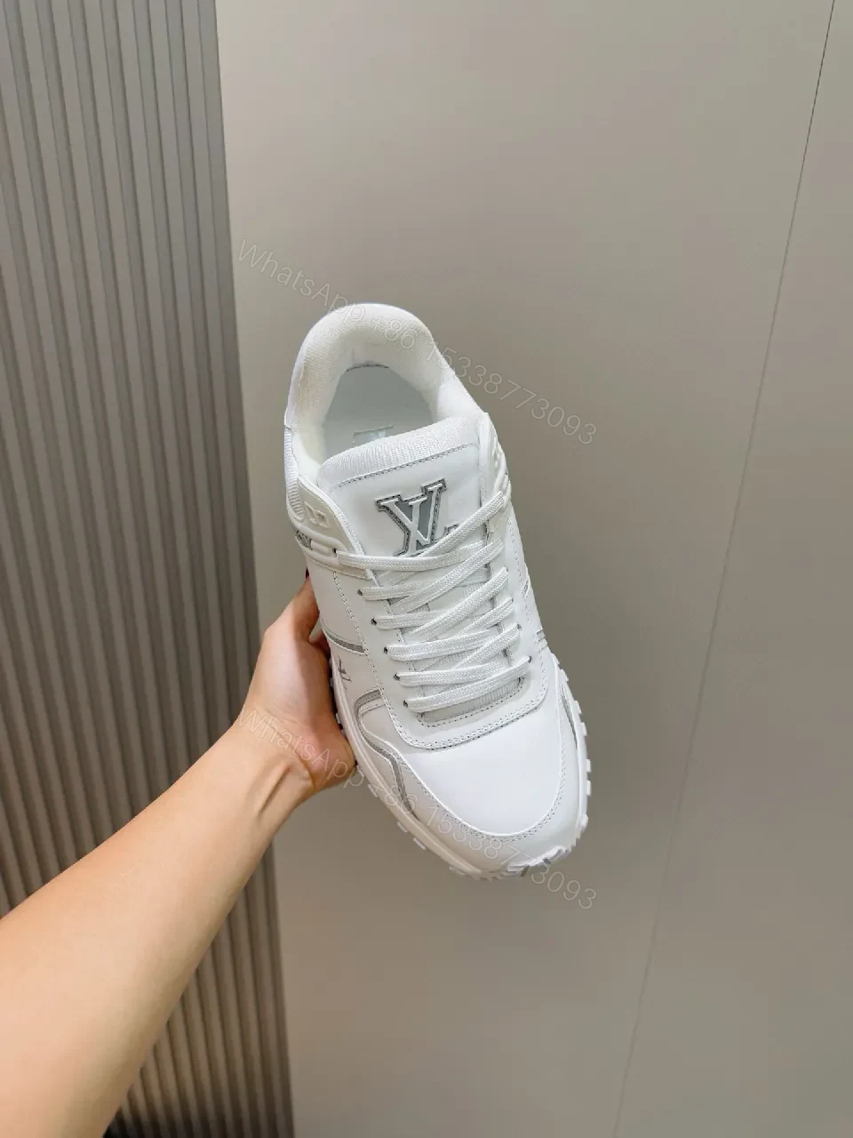 View 7 of White Leather Luxury Trainers with Structured Comfort
