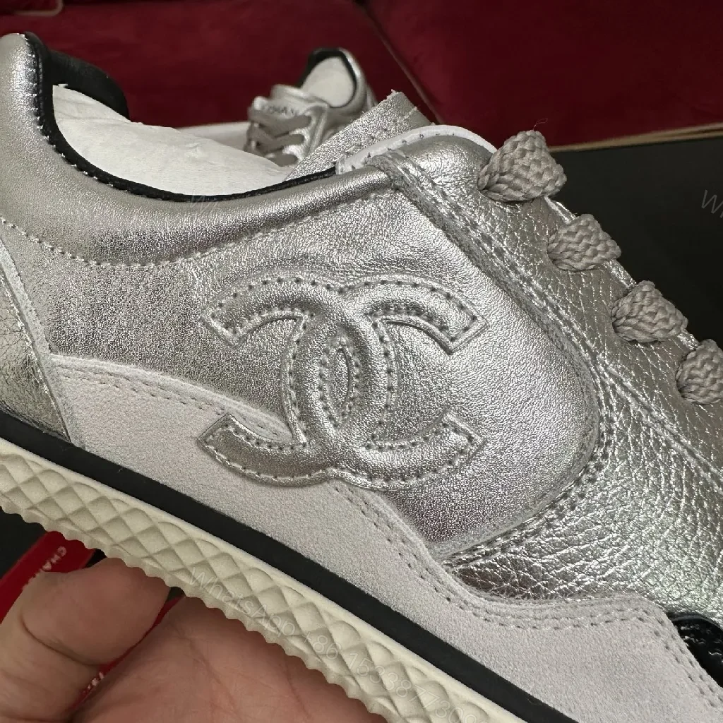 View 9 of Metallic Leather-Luxe High-Top Sneakers with Contrast Piping