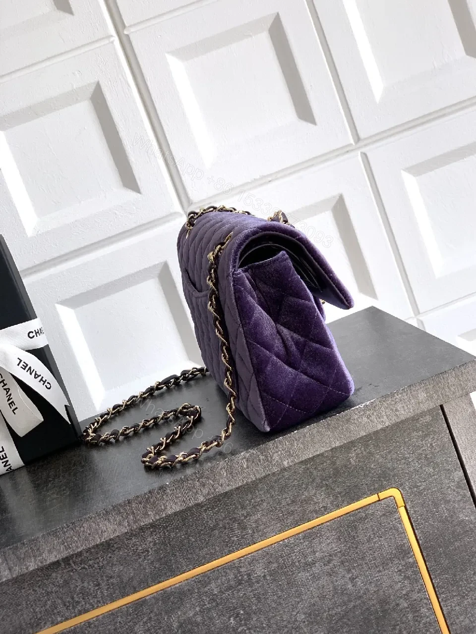 View 7 of Chic Velvet Crossbody with Gold Chain Strap: Everyday Luxury