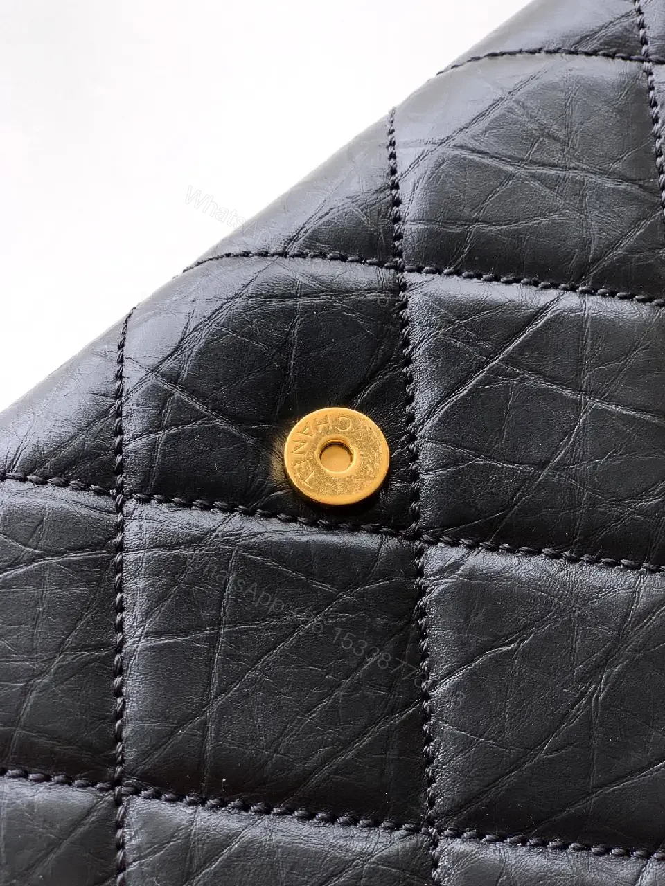 View 8 of Compact Quilted Leather Wallet with Gold Logo