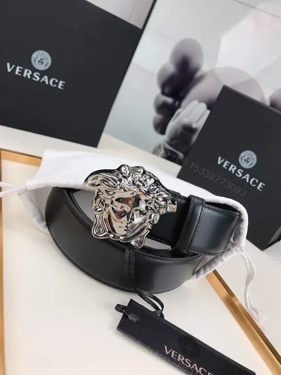 View 6 of Medusa Buckle Leather Belt: Premium Full-Grain Black Leather Belt