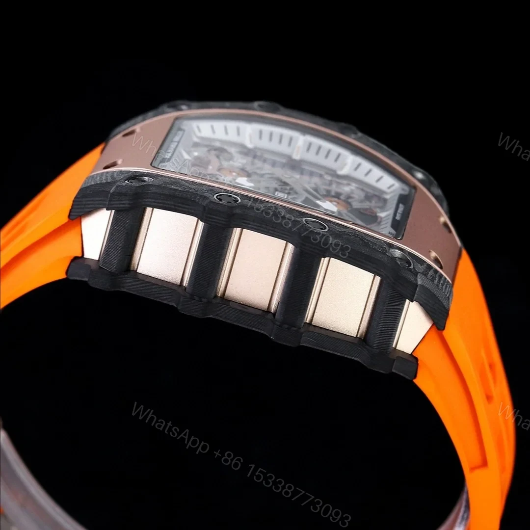 View 7 of Richard Mille RM21-01 Automatic Skeleton Watch 40MM Carbon Fiber Case Orange Strap Aerospace Structure 20 Keyway Screws Premium Edition RM-RM21-01-CF-ORG-SKL-40