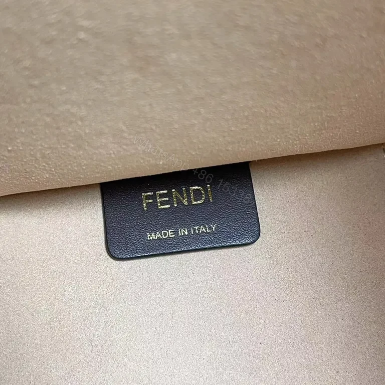 View 9 of Structured Leather Beige Fendi Monogram Bag with Gold Hardware