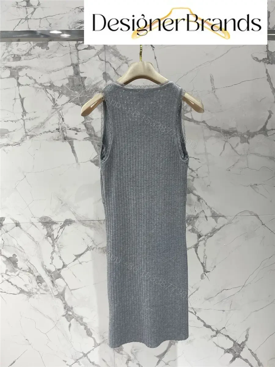 View 9 of Miu Miu Grey V-Neck Sleeveless Knitted Mini Dress