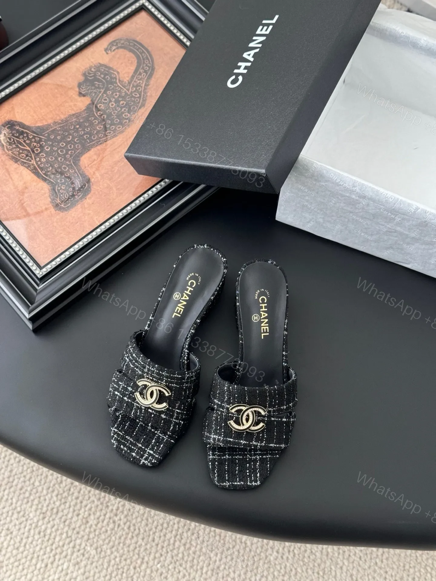Chanel Women Black Tweed Mules — view 1