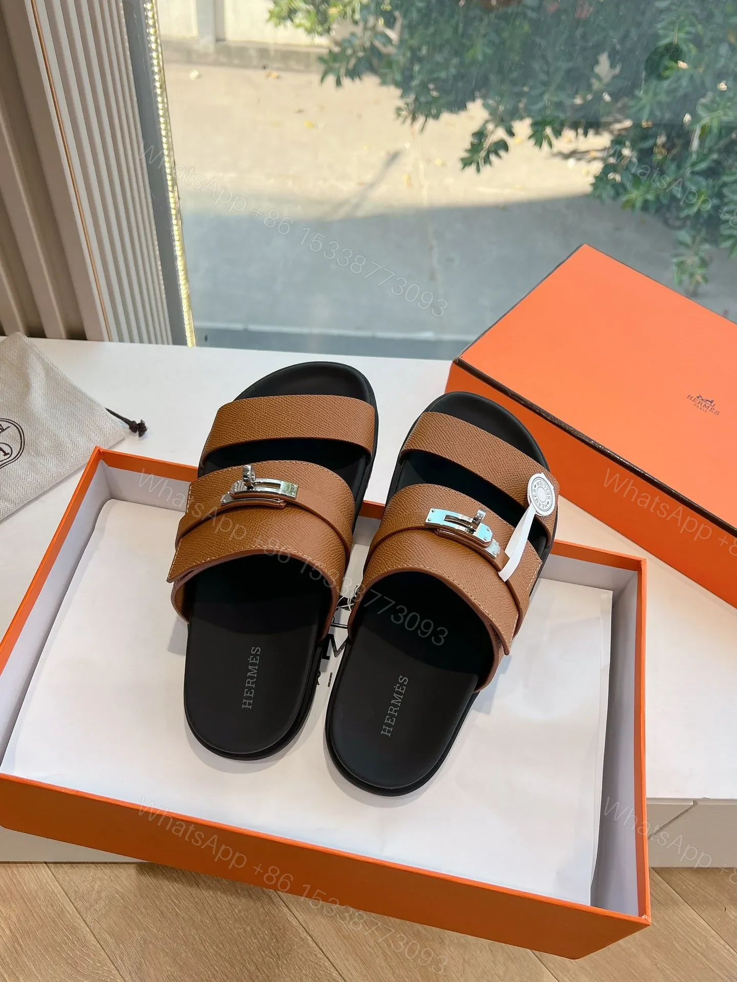 View 3 of Hermes Women Brown Leather Straps Sandals