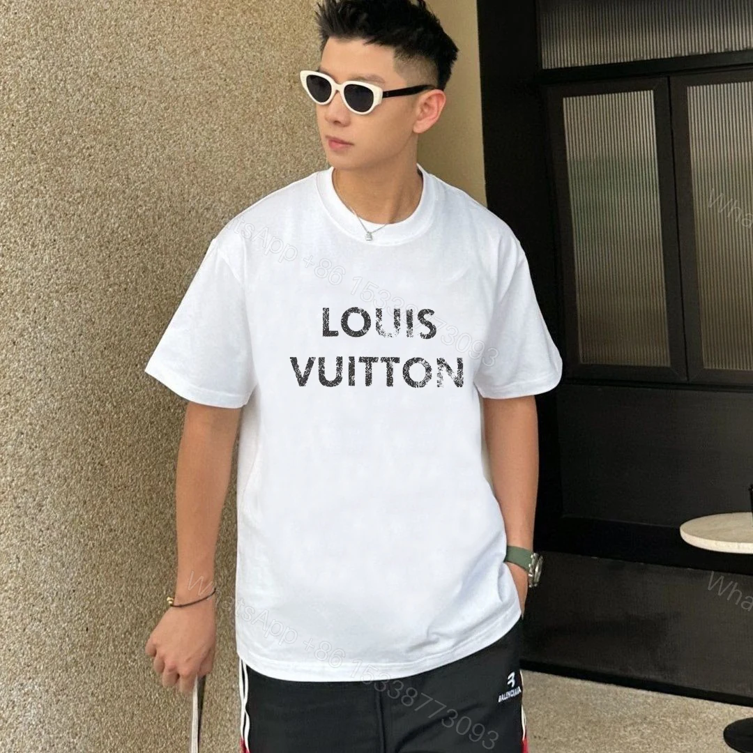 LV高仿白色T恤塗鴉字母印花男款潮流百搭休閒風格 — view 1