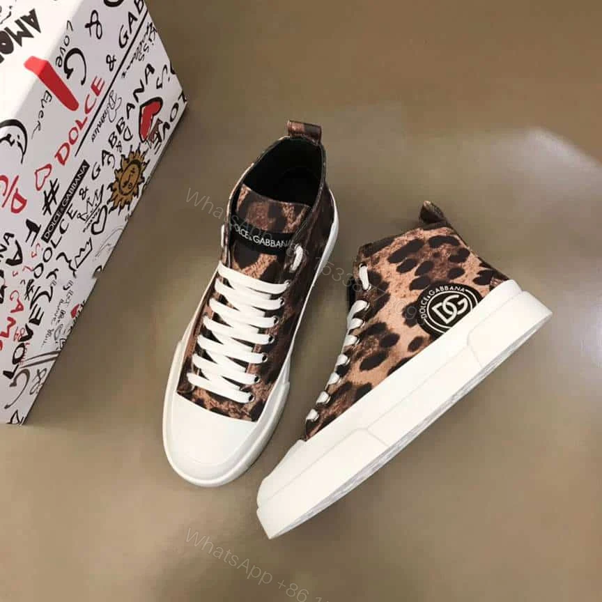 View 10 of DOLCE AND GABBANA COTTON DRILL PORTOFINO LIGHT MID-TOP SNEAKERS WITH LEOPARD PRINT – DG110