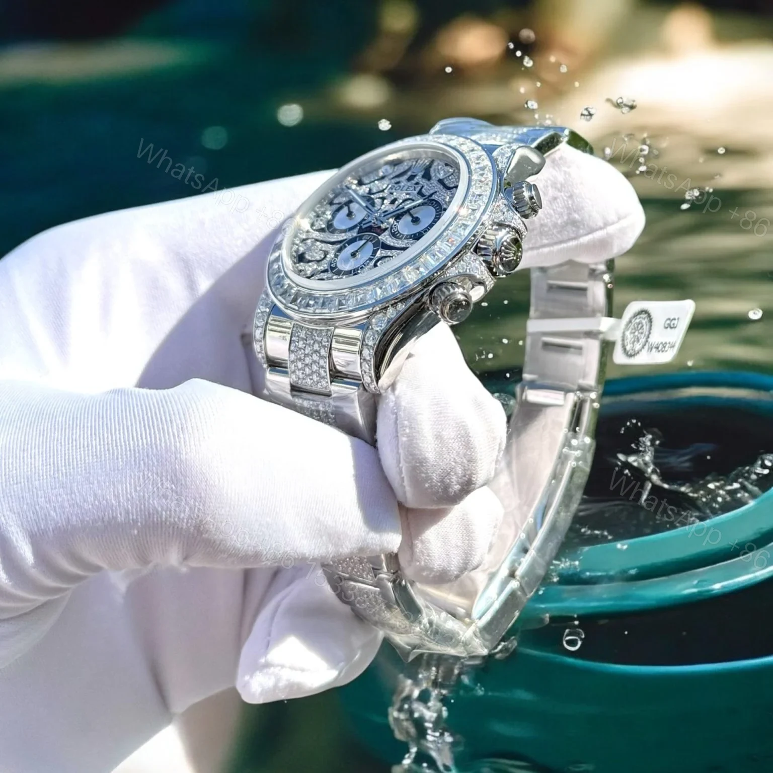 View 4 of Replica Rolex Cosmograph Daytona Eye of the Tiger Moissanite Diamond 40mm