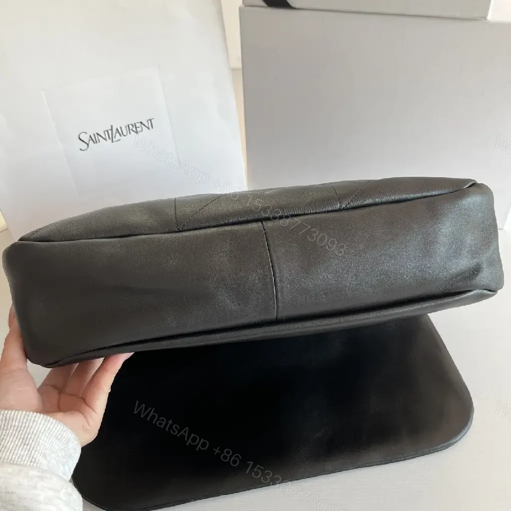 View 4 of Quilted Black Leather Shoulder Bag with Gold Chain