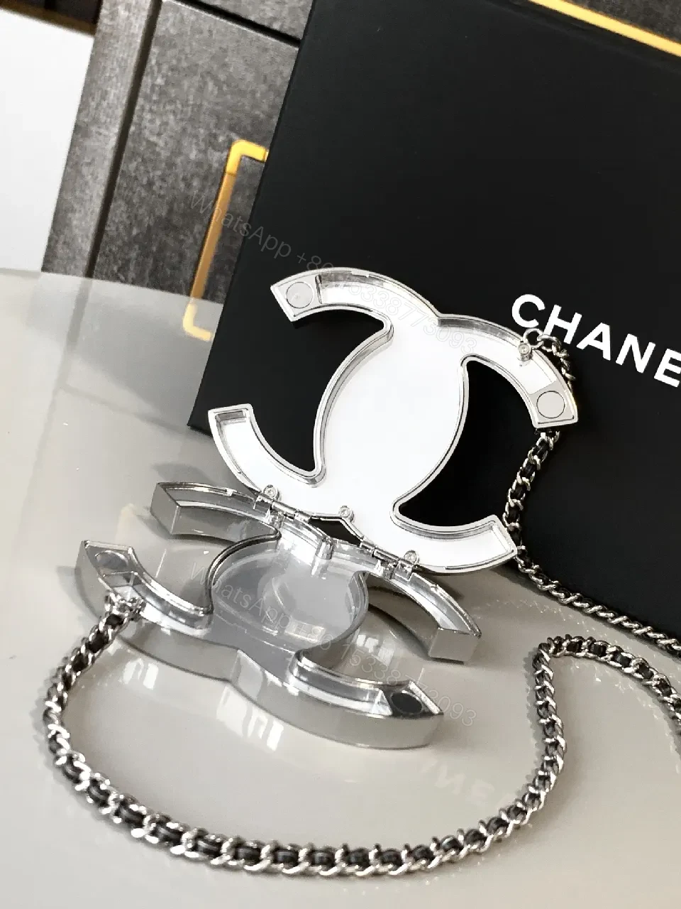 View 9 of Bold Silver Chain & Logo Necklace Set - Statement Piece