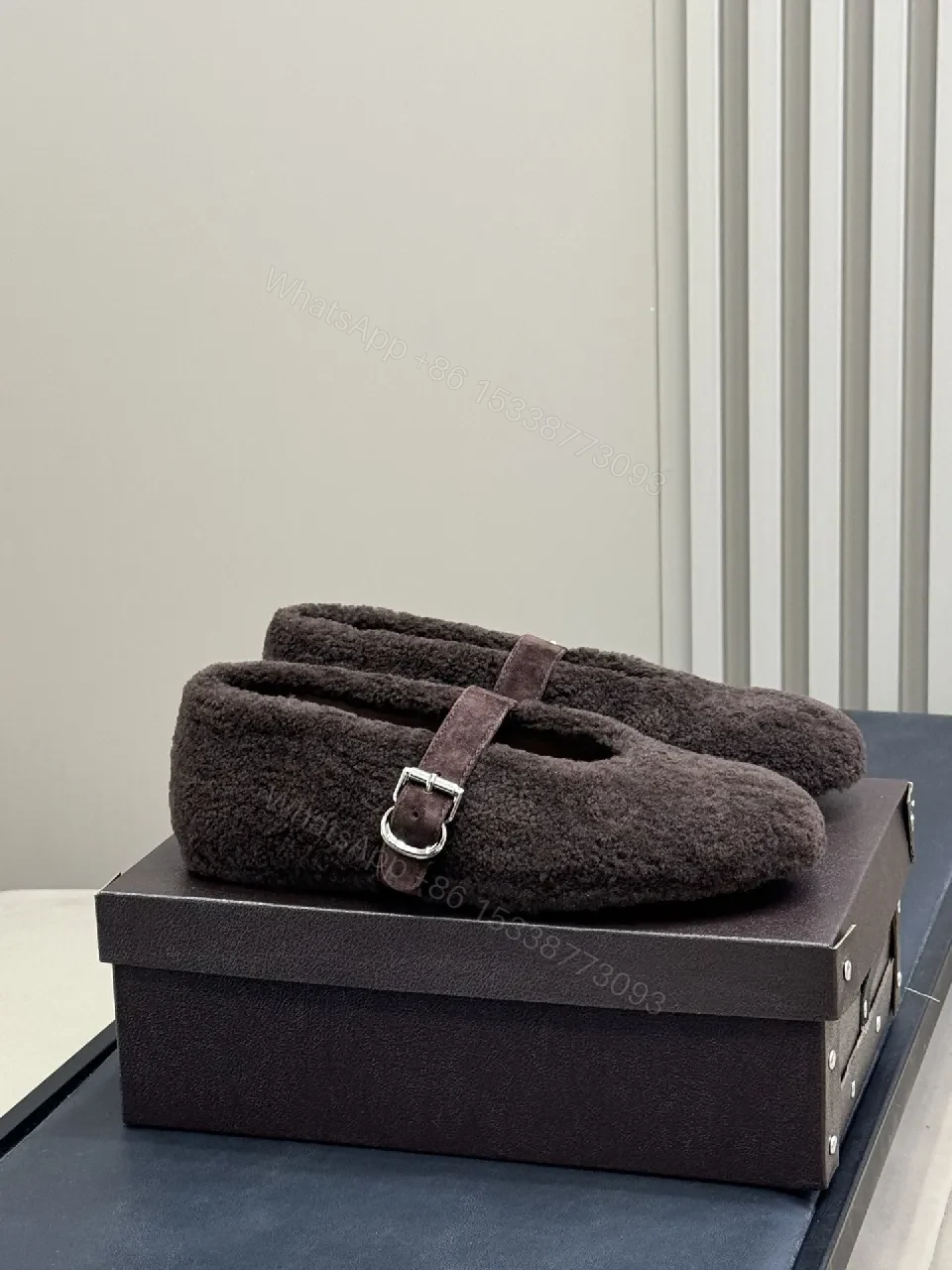 View 2 of Cozy Textured Shearling Slipper with Buckle Detail & Comfort