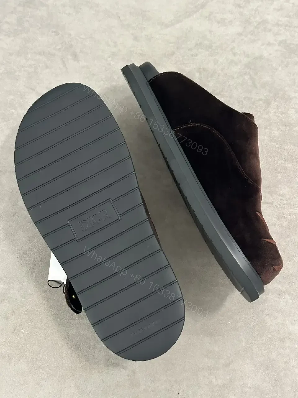 View 9 of Brown Suede Leather Slippers Quilted Logo Dior Slide