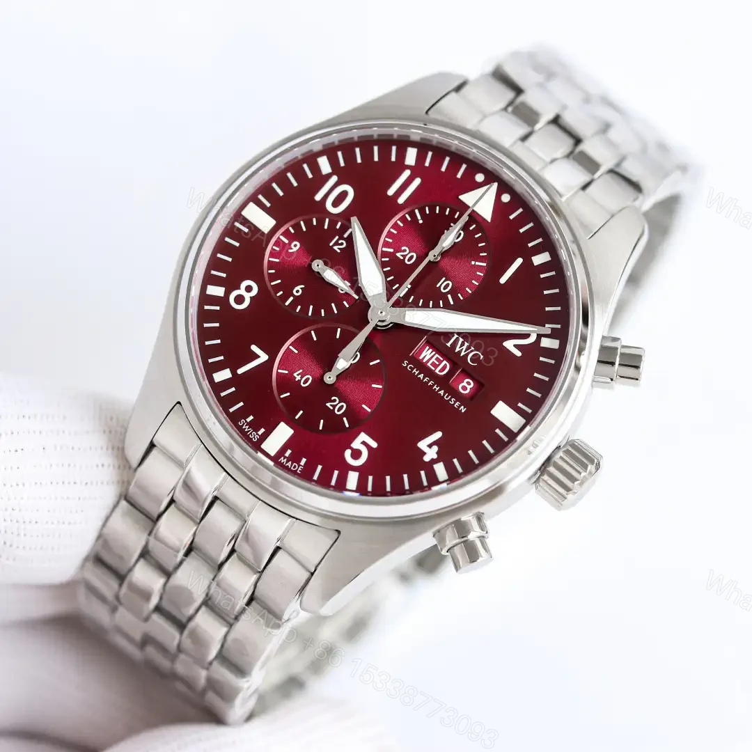 View 4 of IWC Pilot Chronograph N9 Rose Dial Stainless Steel Bracelet 43mm IW3777-ROSE
