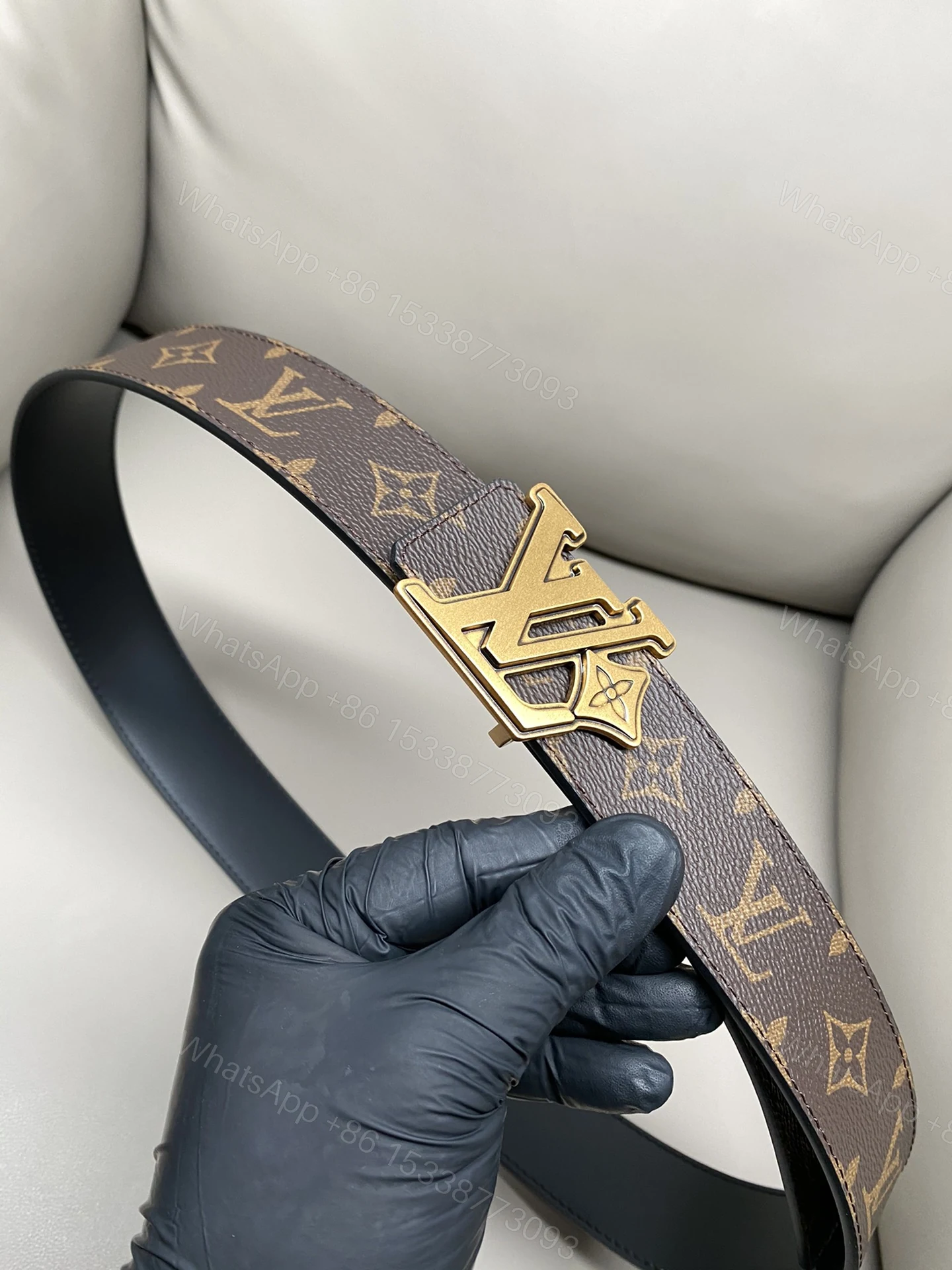 LV 高仿 Monogram 經典皮帶 金扣質感款 — view 1