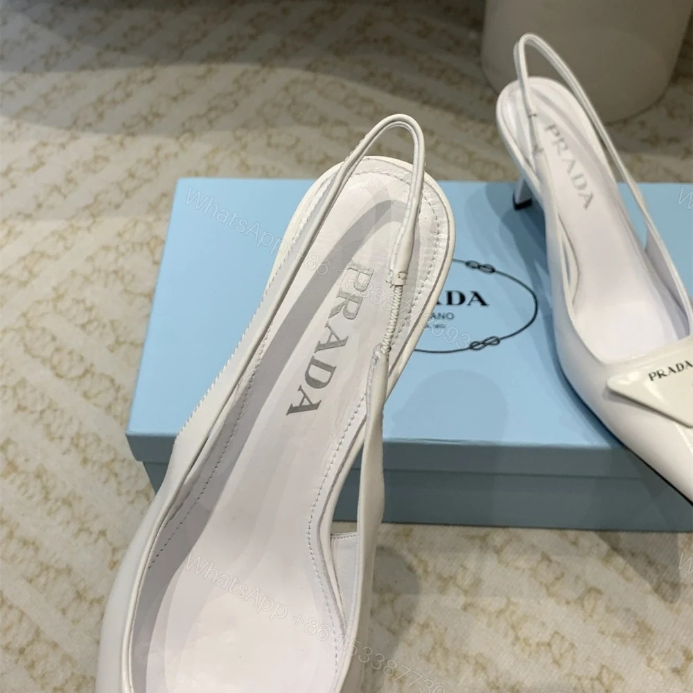View 4 of 高仿Prada*1I901A露跟印花徽標高跟鞋7.5CM白色免檢版